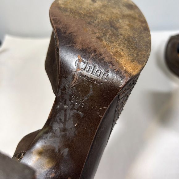 Chloe Leather Suede Cut Out Peep Toe Heels Women's 38.5 (US 8.5) - Picture 9 of 11